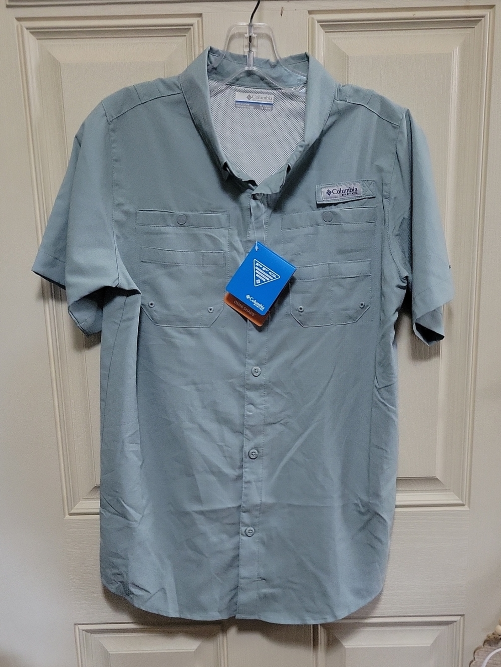 Columbia Youth XL Short Sleeve Button-Down Shirt - Sage Blue